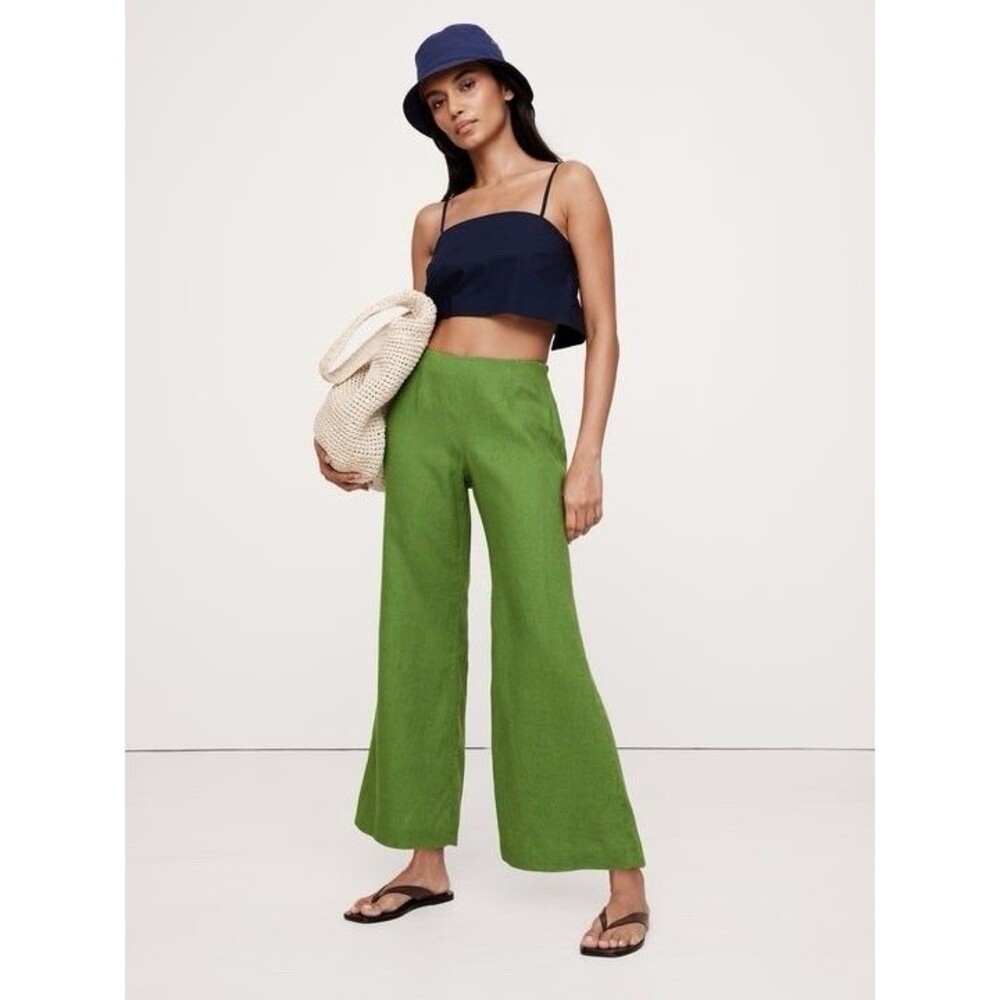 Banana Republic Midrise Linen Kick Flare Ankle Pant in Green Sz 2 Womens